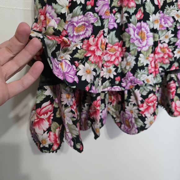 Vtg Floral Peasant Midi Dress Sz Small Collar Cottage Prairie Puff Sleeve Ruffle - Picture 5 of 12